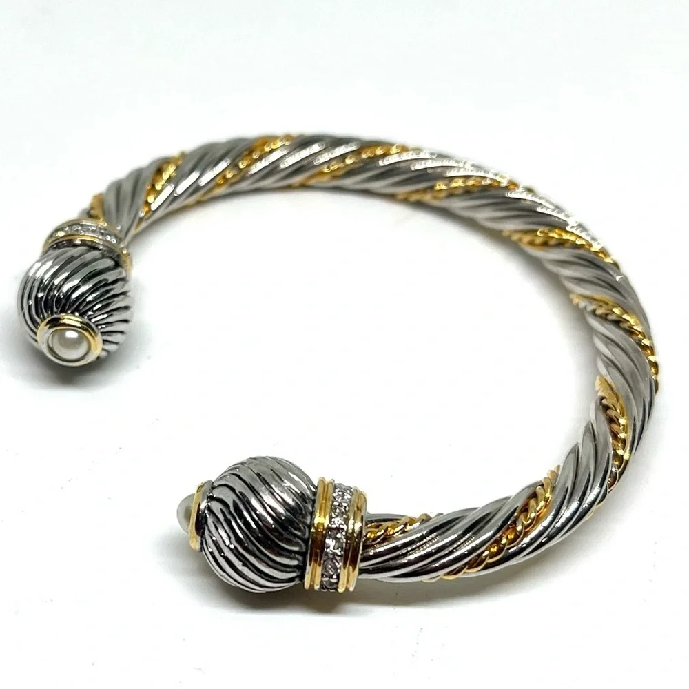Twisted Cable Two-Tone Faux Pearl Bracelet